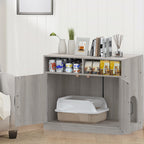 Hidden Cat Litter Box Enclosure Furniture - Modern Grey Pet House with Removable Divider & Storage Shelves