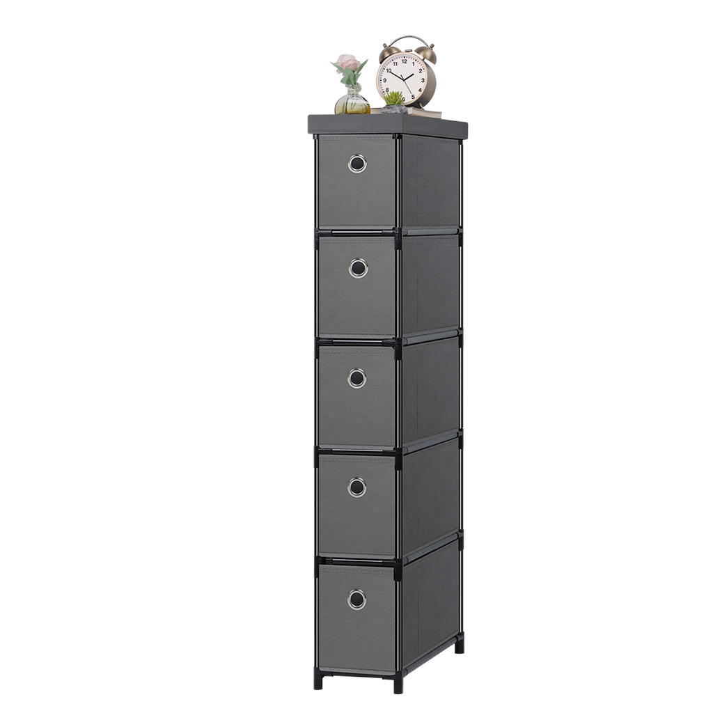 5-Drawer Narrow Grey Dresser - Lightweight Fabric Storage Cabinet for Laundry & Entryway