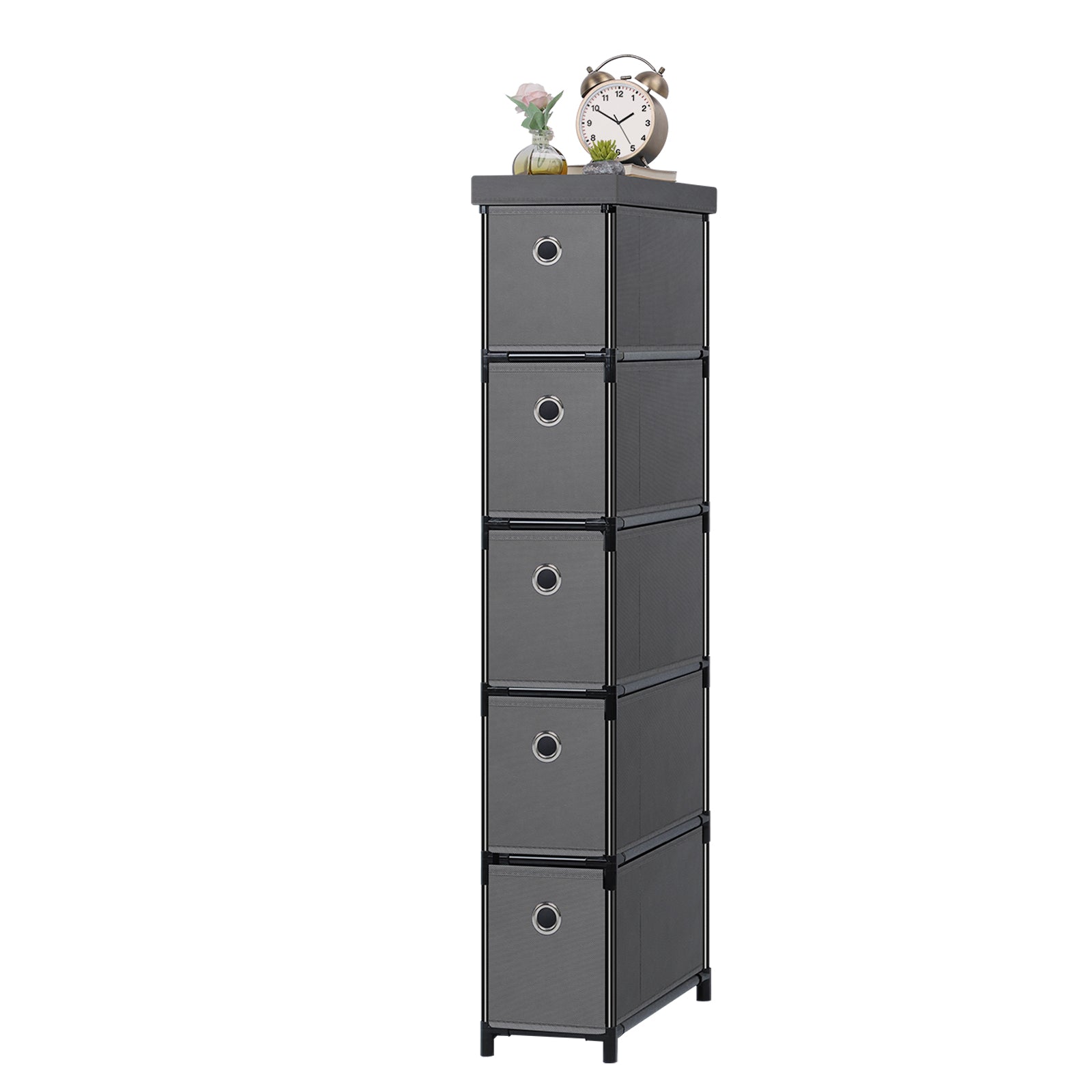 5-Drawer Narrow Grey Dresser - Lightweight Fabric Storage Cabinet for Laundry & Entryway