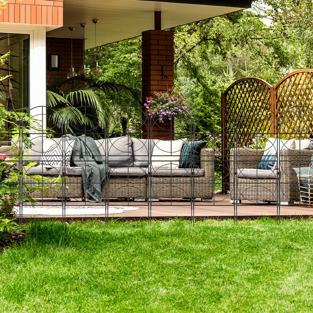 37.5"H Ornamental Garden Fence - 10-Pack Black Metal Wire Pet Barrier & Flower Bed Decorative Edging,