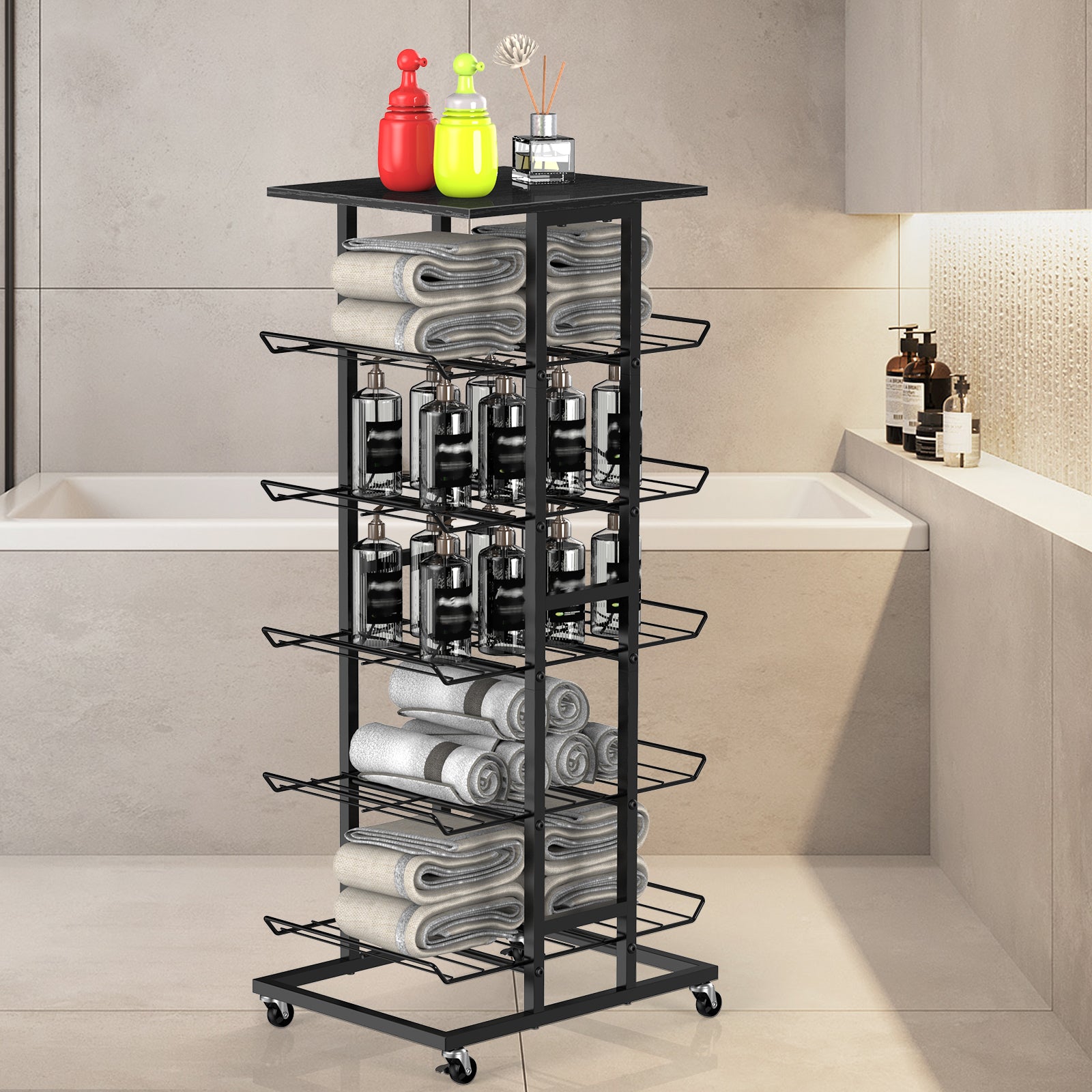 5-Tier Rolling Beverage Storage Rack with Lockable Wheels - Multi-Purpose Kitchen Pantry Organizer & Mobile Can Holder for Soda & Bottled Water
