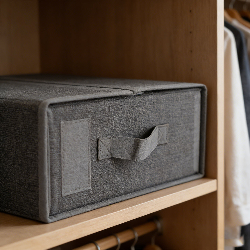 2-Pack Bed Sheet Storage Organizers - Grey Linen Closet Box with Label Pocket & Zipper