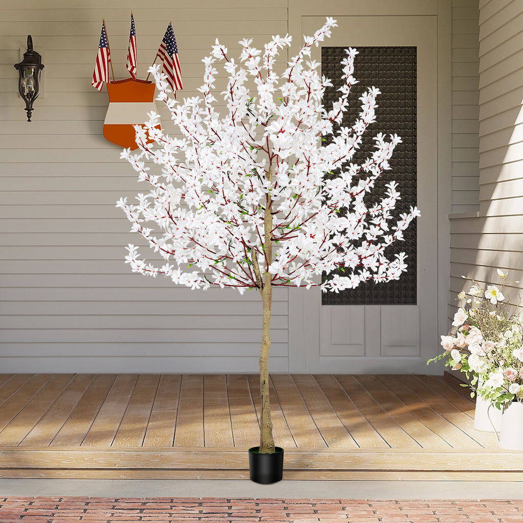 6ft Artificial Winter Jasmine Tree with White Flowers, Tall Faux Potted Blooming Plant for Indoor Home Office & Wedding Decor