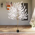 6ft Artificial Winter Jasmine Tree with White Flowers, Tall Faux Potted Blooming Plant for Indoor Home Office & Wedding Decor