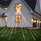 Outdoor Christmas Star Tree Light, 11-Foot Waterfall String Lights with Topper Star for Yard and Party Decorations, Warm White,