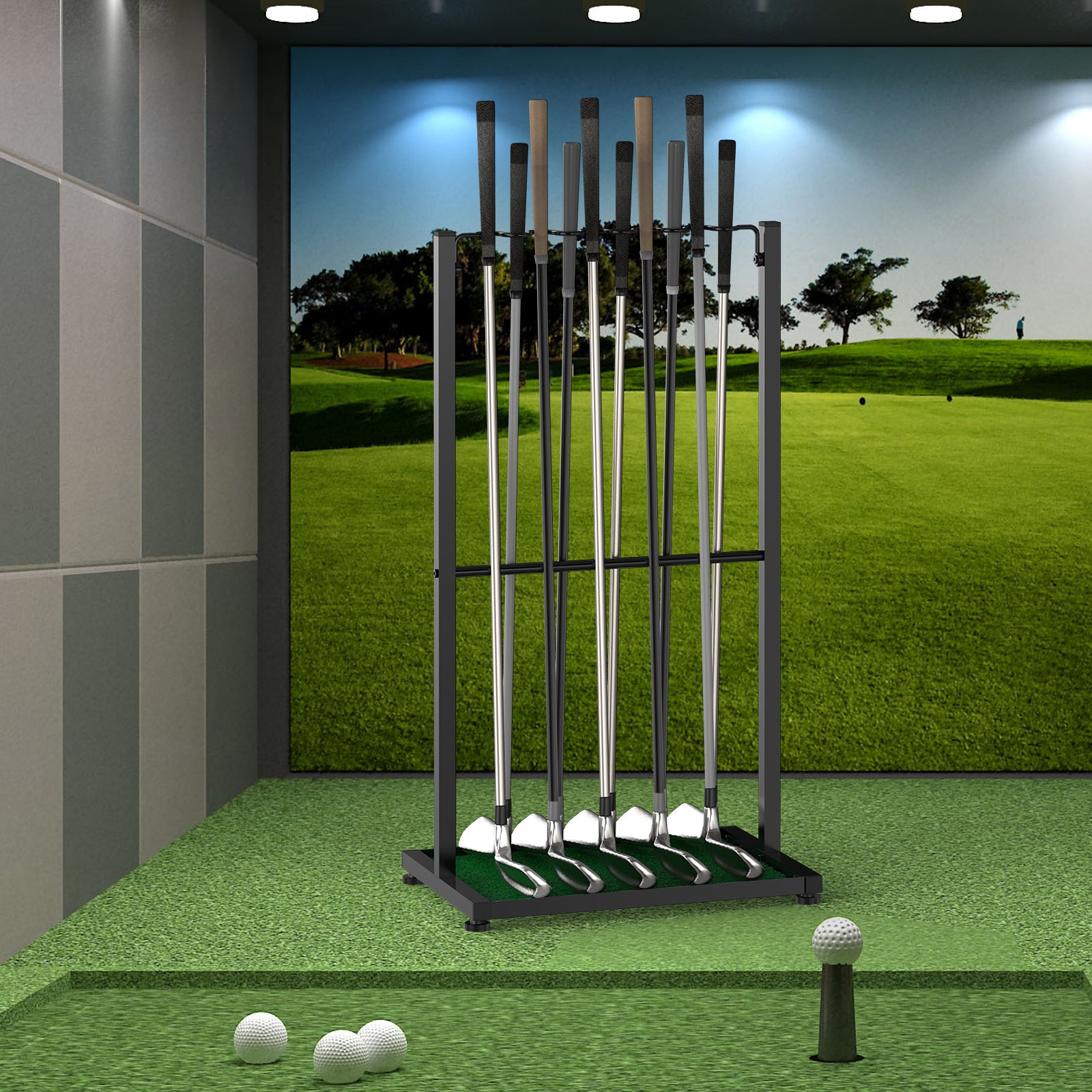 Professional Golf Club Display Stand - 10-Club Rolling Storage Rack for Garage & Indoor Use, Black,