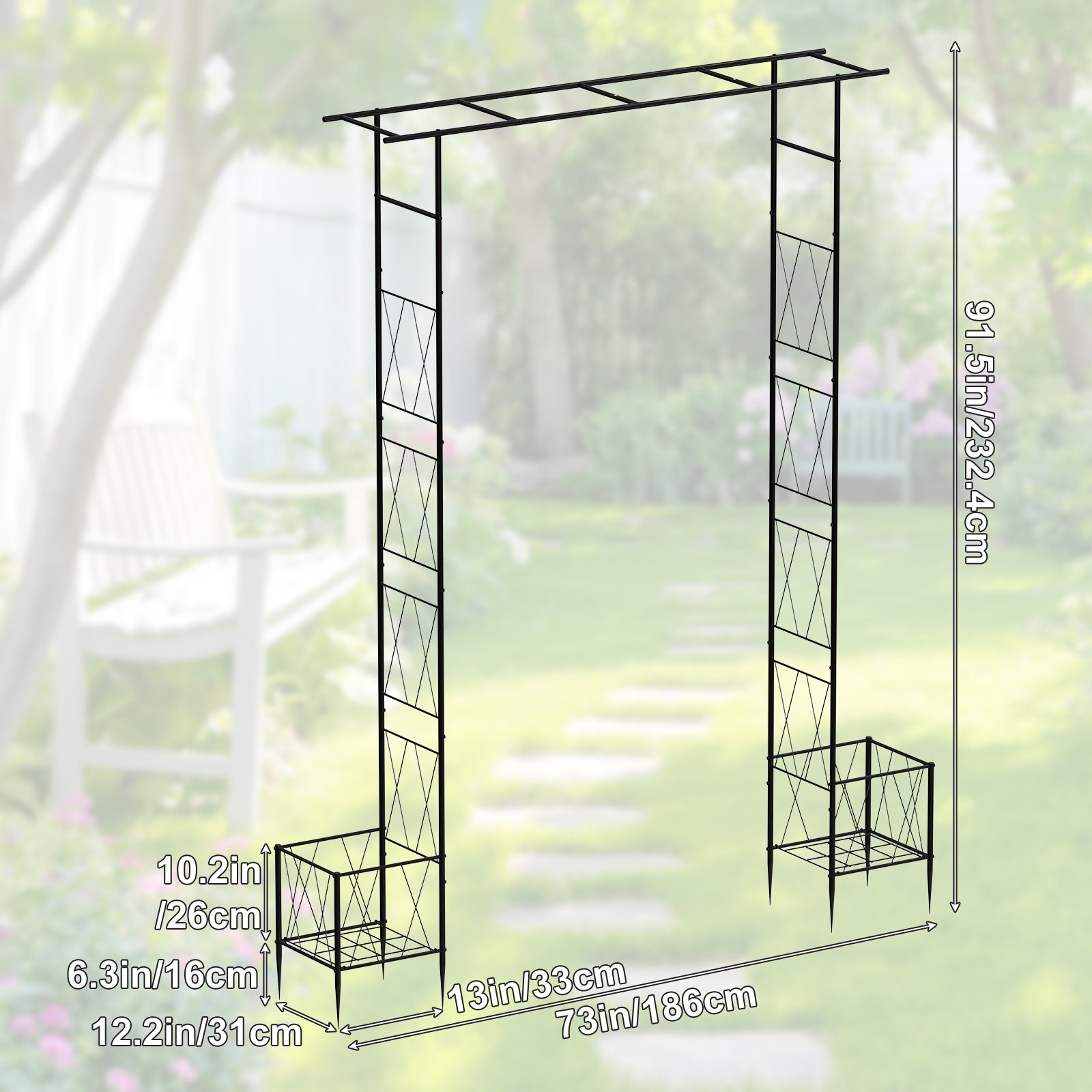 7.7ft Garden Arbor with Planter Boxes for Climbing Vines