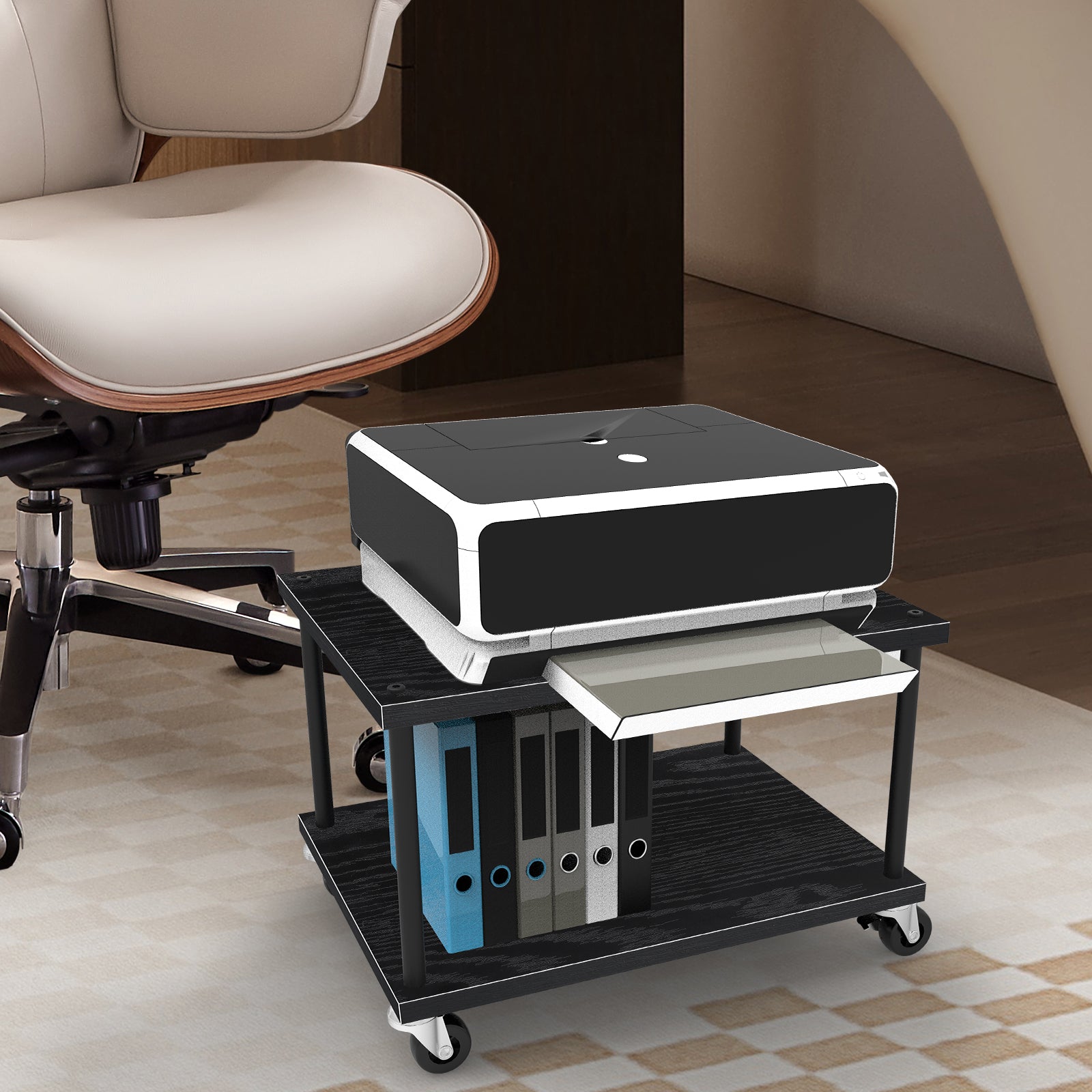 2-Tier Mobile Printer Stand with Lockable Casters