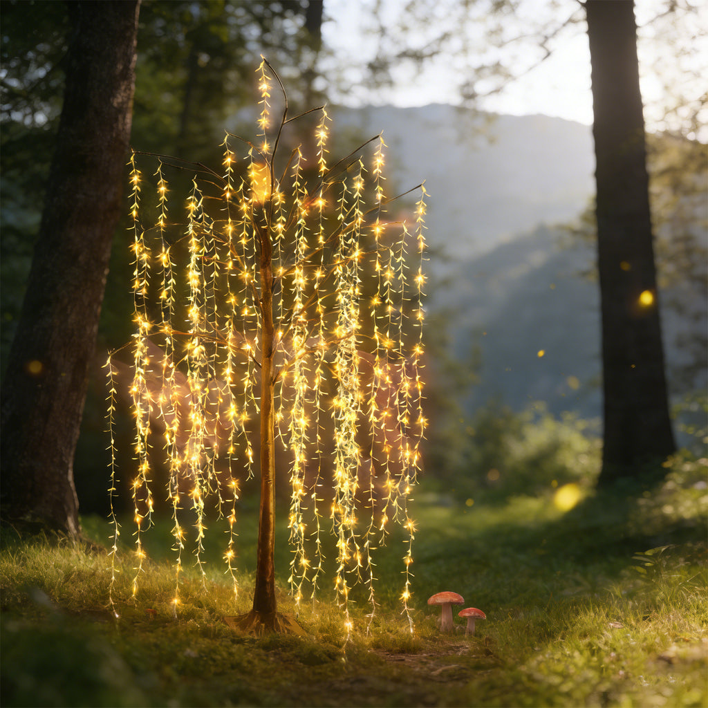 6ft Tree Light with Green Leaves, Decorative LED Willow Tree for Garden Wedding Birthday Christmas & Holiday Party