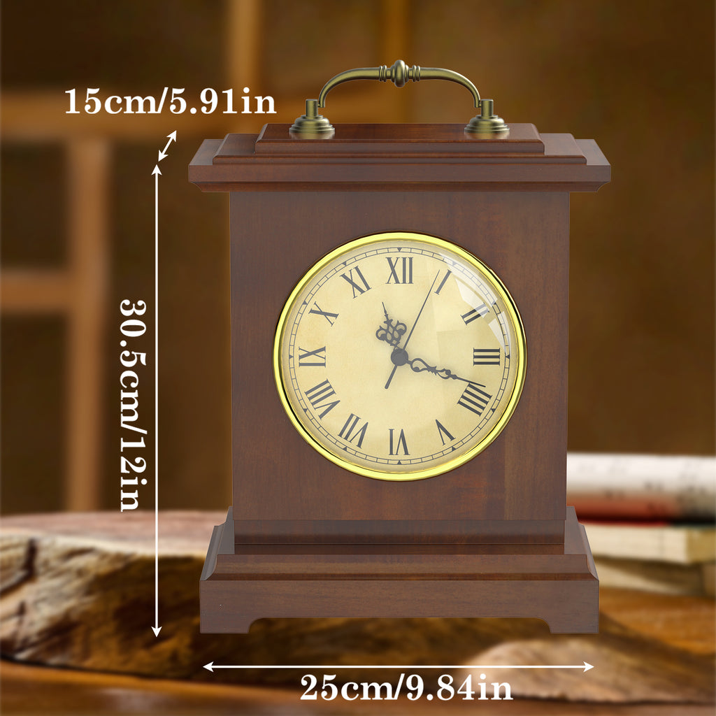 Rustic Brown Mantel Clock with Hidden Safe - Secret Compartment for Rings & Watches - Antique Battery Operated Clock,