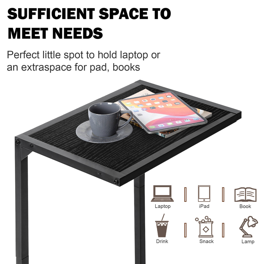 Set of 2 Black C-Shaped End Tables, Small Side Tables for Living Room & Bedroom, Industrial Snack Tables,