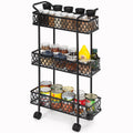 3 Layers, Slim Storage Cart with Wheels, Kitchen Rolling Cart Frame, Mobile Metal Storage Room Cart Frame for Bathroom Laundry, Rolling Multipurpose Cart for Tight Places Black