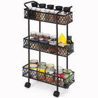 3 Layers, Slim Storage Cart with Wheels, Kitchen Rolling Cart Frame, Mobile Metal Storage Room Cart Frame for Bathroom Laundry, Rolling Multipurpose Cart for Tight Places Black