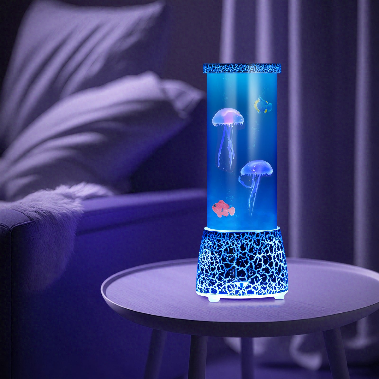 Cracked Design Jellyfish Mood Lamp - 14 Color Changing Aquarium Night Light with Adjustable Flow Speed - Remote Controlled Sensory Decor
