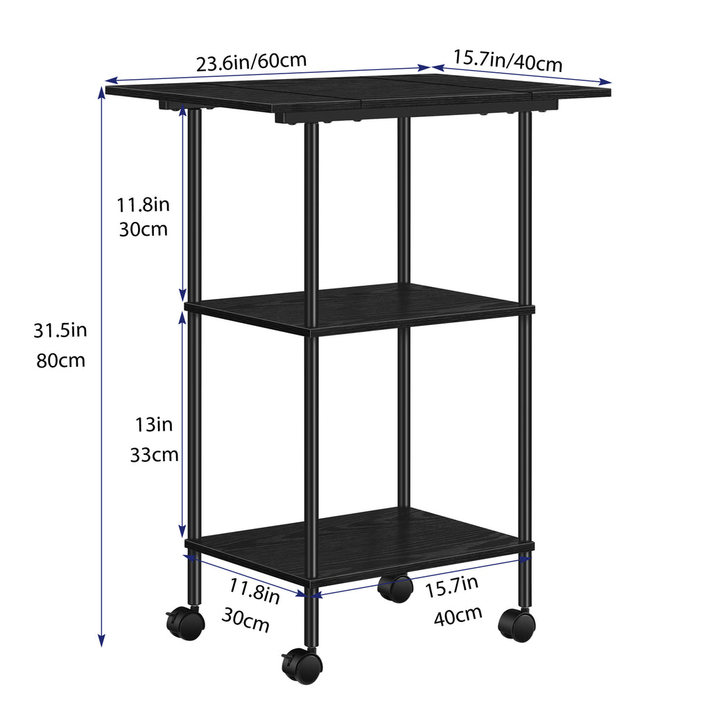 3-Tier Rolling Printer Stand with Storage - Mobile Under Desk Machine Cart for Home Office Supplies, Black,