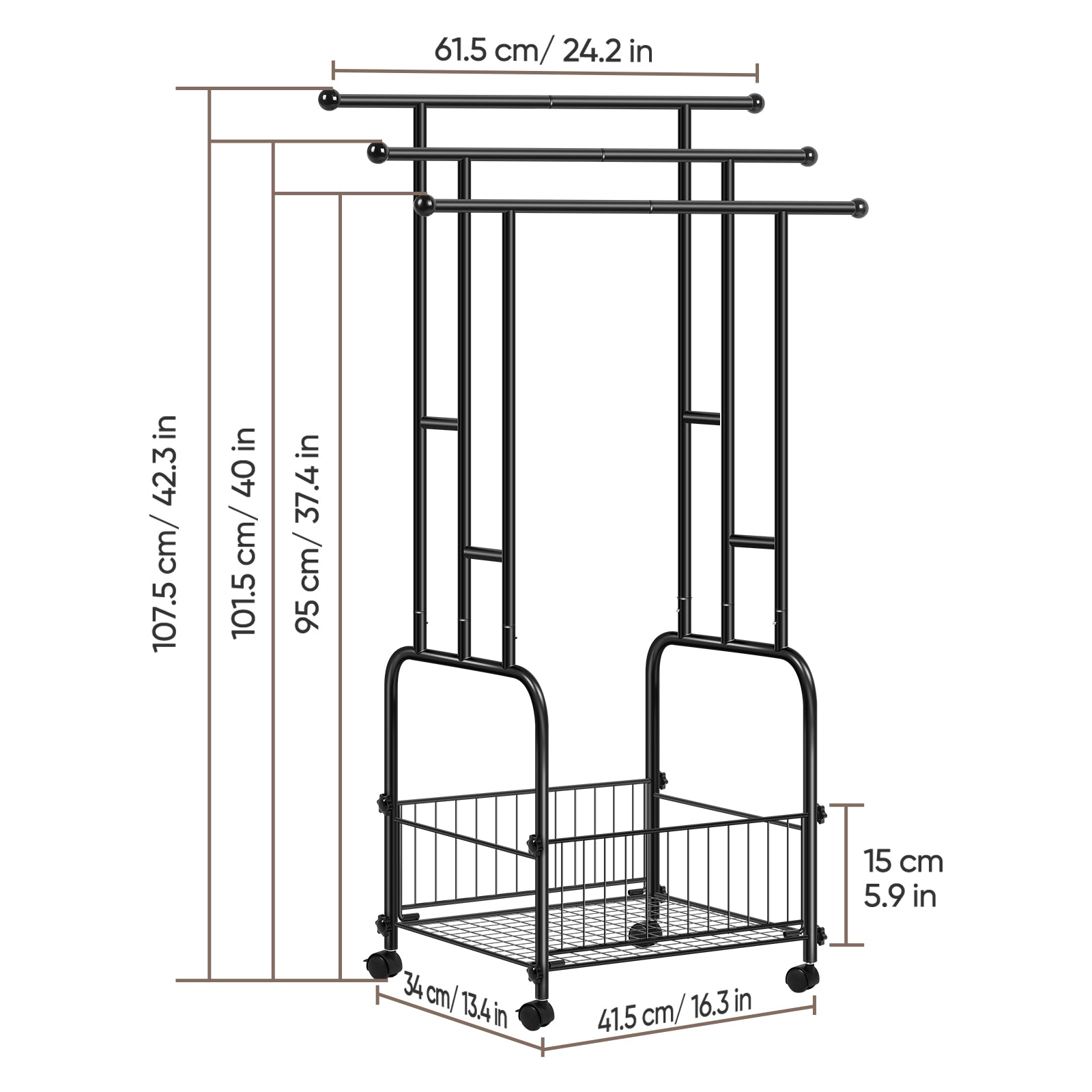 Rolling Towel Rack with Storage Basket, 3-Tier Metal Stand for Bathroom & Outdoor Pool