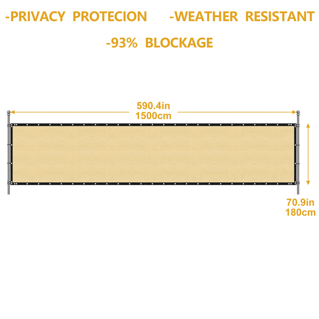 6' x 50' Beige Privacy Screen, 150 GSM Heavy-Duty UV Protected Shade Mesh with Grommets