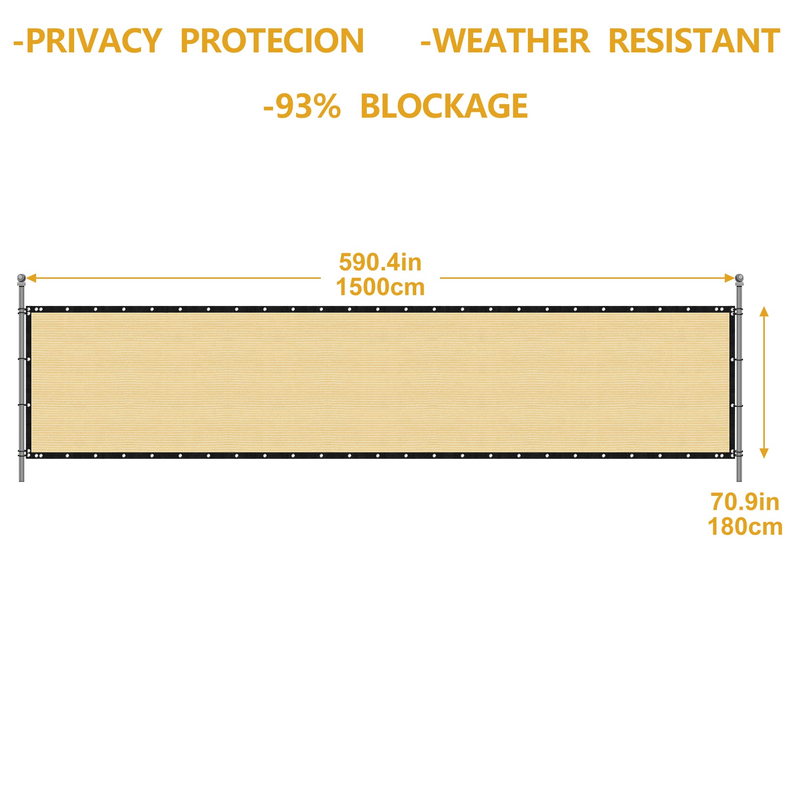 6' x 50' Beige Privacy Screen, 150 GSM Heavy-Duty UV Protected Shade Mesh with Grommets