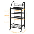 4-Tier Rolling Bathroom Cart with Integrated Hair Dryer Holder - Mobile Spa Organizer & Towel Storage Shelf for Laundry & Salon, Black