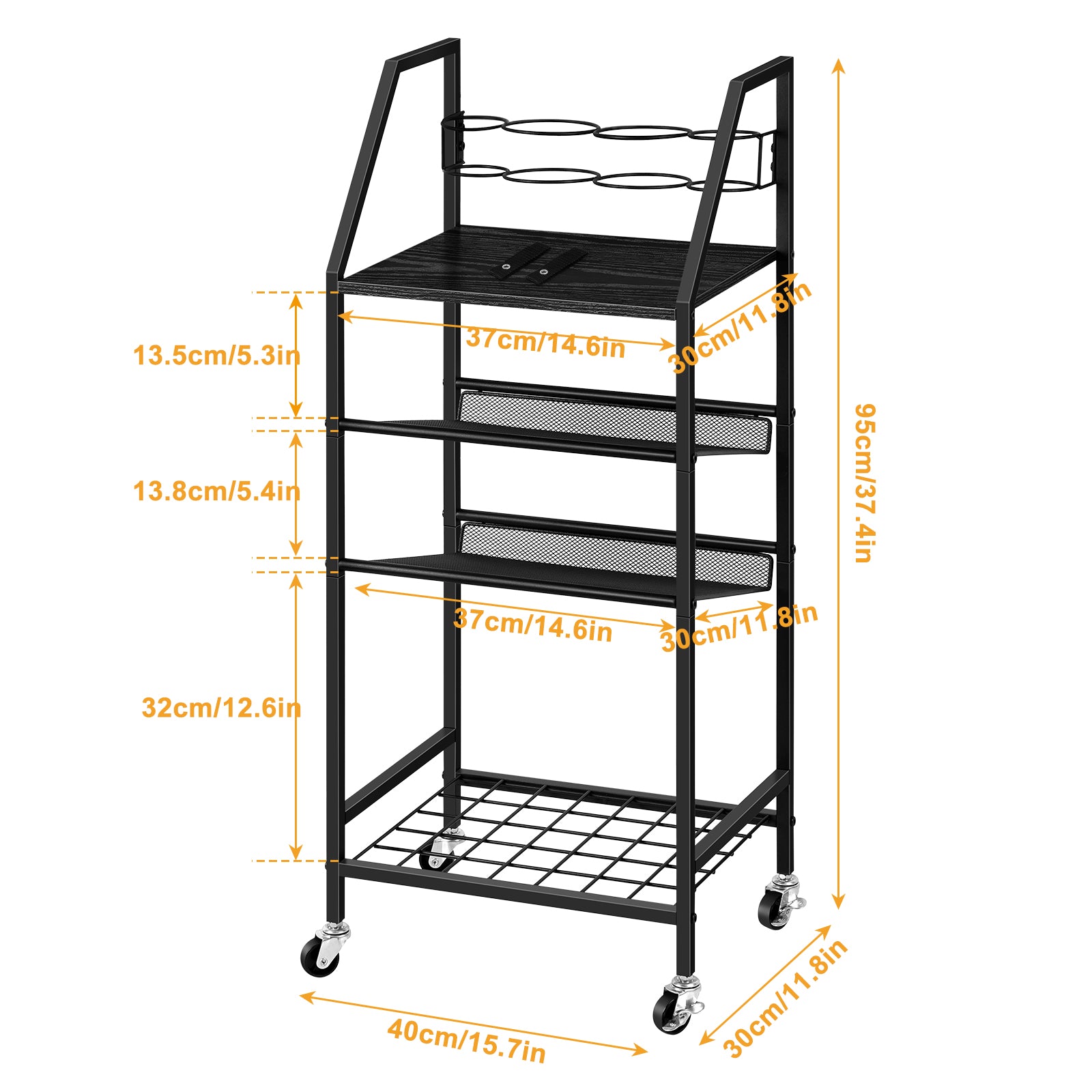 4-Tier Rolling Bathroom Cart with Integrated Hair Dryer Holder - Mobile Spa Organizer & Towel Storage Shelf for Laundry & Salon, Black