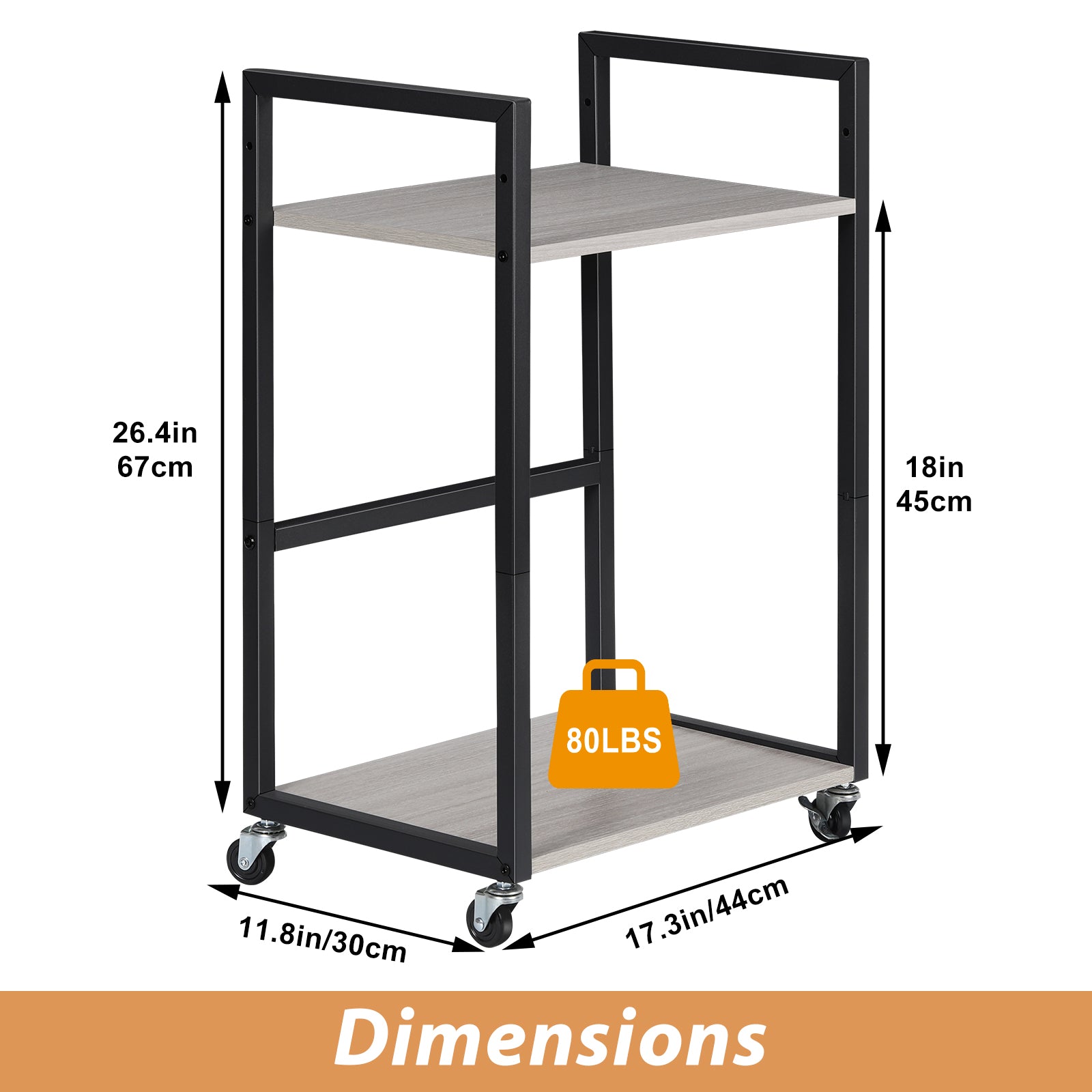 2-Tier Mobile Computer Tower Stand - Grey CPU Holder with Rolling Wheels for Home Office