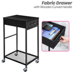 2-Tier Mobile Computer Tower Stand with Storage Drawer, Metal PC Holder on Wheels for Home Office