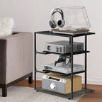 4-Tier AV Media Stand with Power Outlet - Stereo Component Cabinet & Record Player Stand for Gaming,