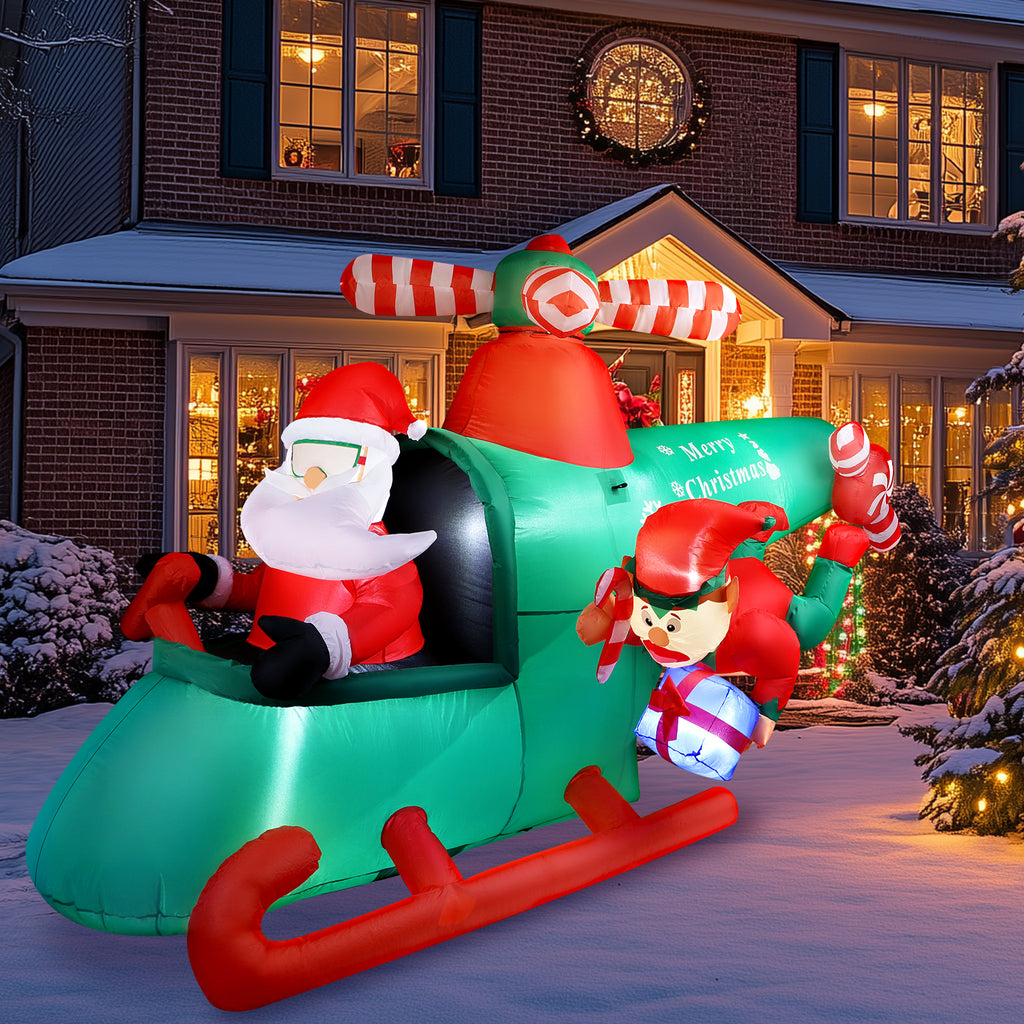 8.5FT Christmas Inflatable Santa Helicopter with Elf, Weatherproof Outdoor Xmas Decor with LED Lights