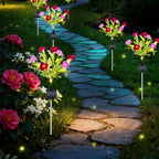 Set of 6 Solar Flower Pathway Lights - Pink & Purple 7-Head Floral Stake Lights for Garden & Yard