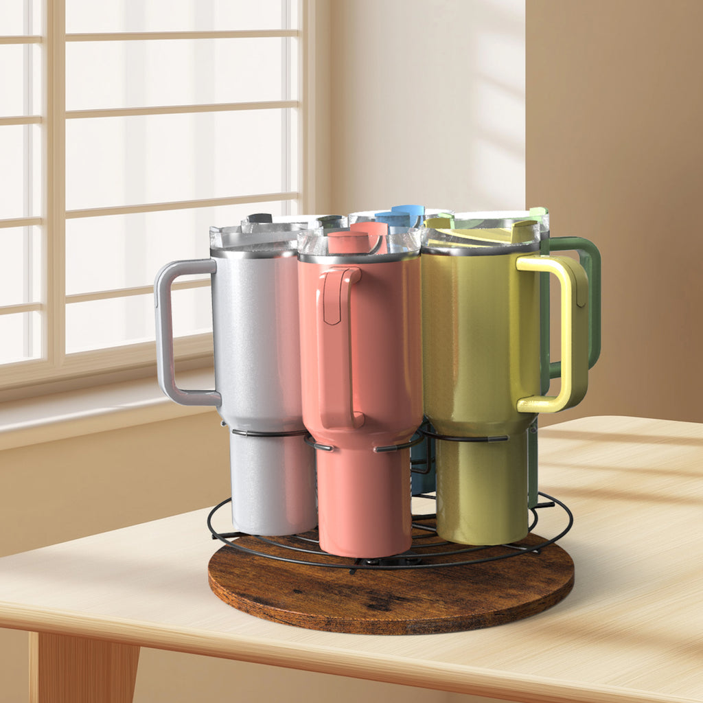 360Â¡Ã£ Rotating Mug Tree Holder - Countertop Cup Organizer Rack for 6 Mugs with Wood Base, Rustic Brown,