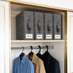 2-Pack Bed Sheet Storage Organizers - Grey Linen Closet Box with Label Pocket & Zipper