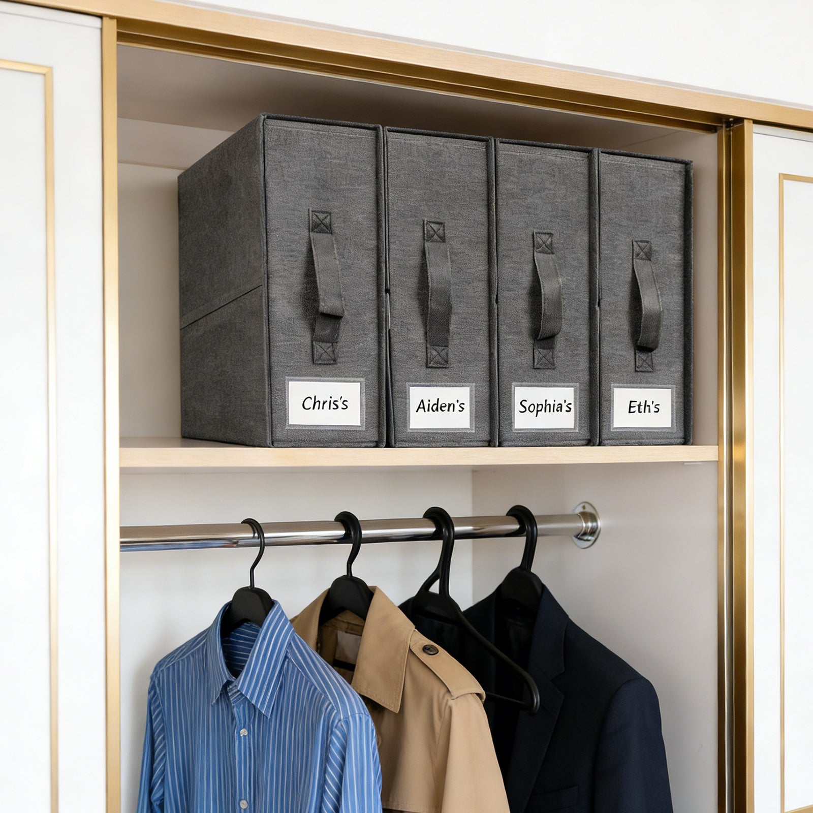 2-Pack Bed Sheet Storage Organizers - Grey Linen Closet Box with Label Pocket & Zipper