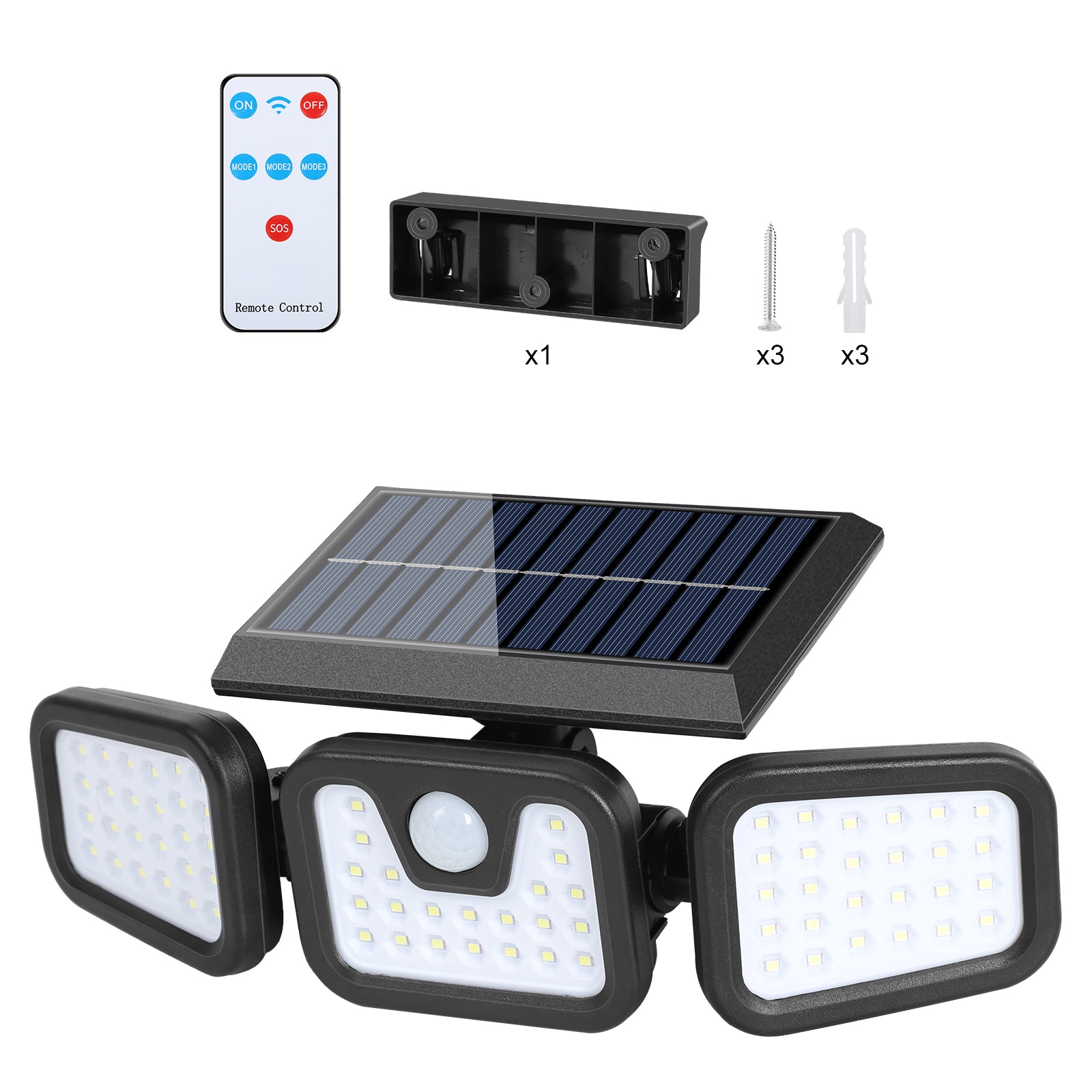 Intelligent Solar Motion Sensor Light – 3-Side LED Outdoor Wall Lamp with Remote Control