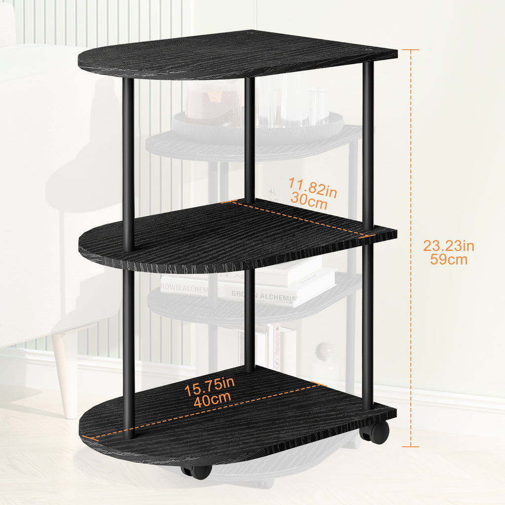 3-Tier Half Moon End Table with Rolling Casters & Storage