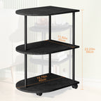 3-Tier Half Moon End Table with Rolling Casters & Storage