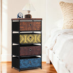 4 Drawer Fabric Dresser Storage Tower, Vertical Organizer Cabinet for Bedroom Closet Entryway Hallway Color Printed Foldable Drawers