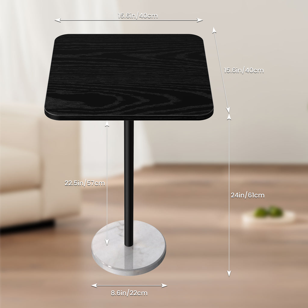 Small Modern Dining Table with Heavy Marble Base - Stylish 23" Square Coffee Table for Living Room, Office & Bistro, Black & White