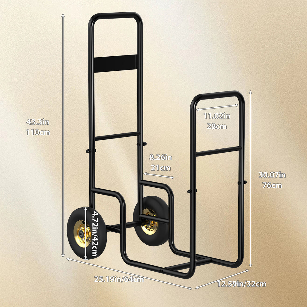 Portable 2-Tier Firewood Rack with Wheels, Heavy-Duty Firewood Cart for Indoor/Outdoor Log Storage