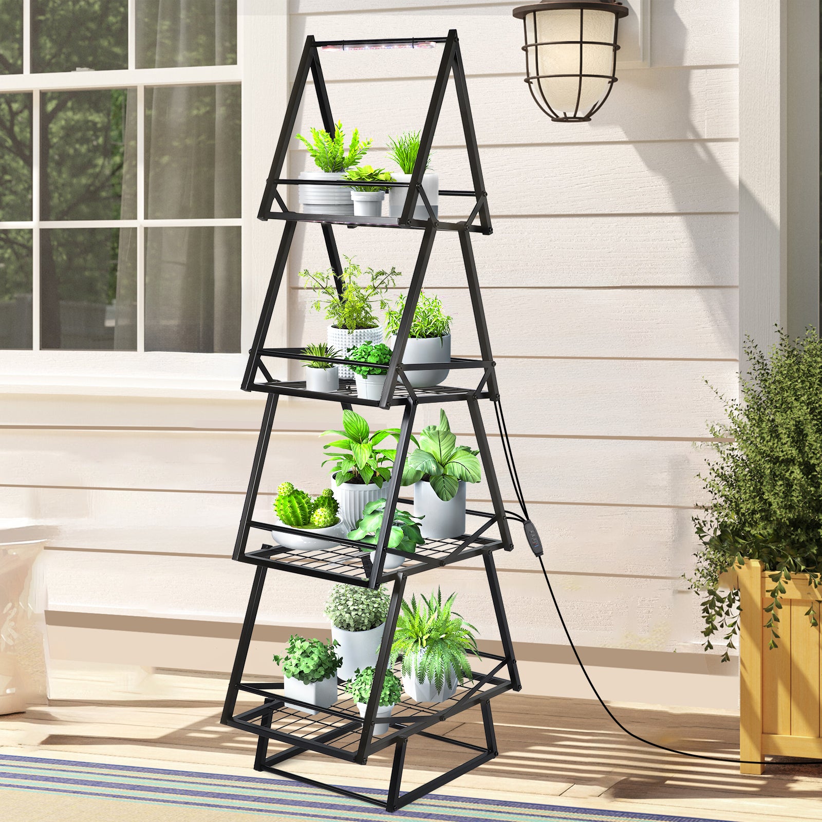 Plant Stand Indoor with Grow Lights - 67" Tall Plant Shelf, Lighted Corner Plant Stands for Indoor Growing, 4 Tiered Large Flower Holder, Christmas Tree Shaped Decorative Rack for Living Room