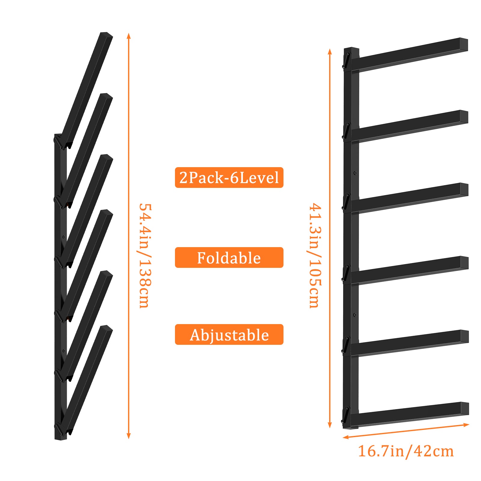 6-Level Wall-Mounted Lumber Rack - Vertical Wood Storage Organizer for Indoor and Outdoor Workshop
