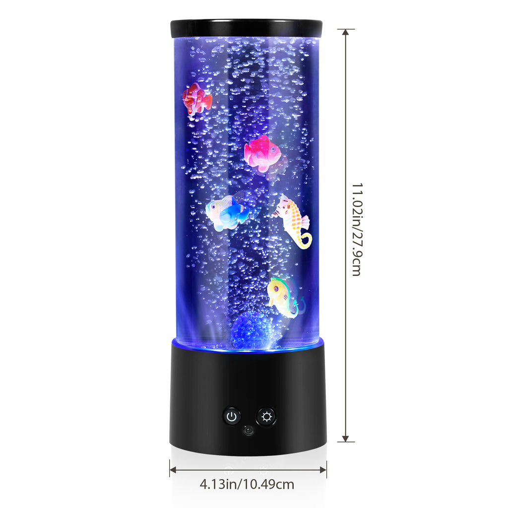 Color Changing Bubble Fish Lamp - Desktop Artificial Aquarium with 4 Lighting Modes - USB or Battery Powered Mood Light for Kids' Room & Relaxation
