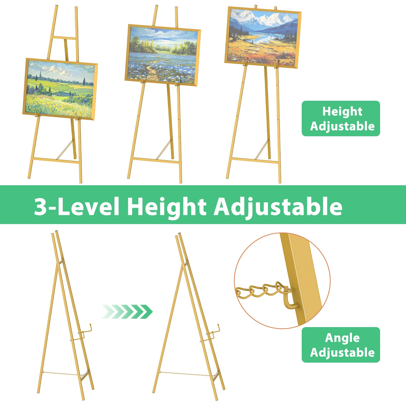 Adjustable Gold Easel Stand for Wedding Signs, Metal Poster Stand for Welcome Signs & Art Displays
