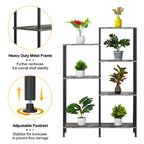 6-Tier Geometric Open Bookshelf - Farmhouse Floor Standing Display Rack & Storage Unit, Grey,