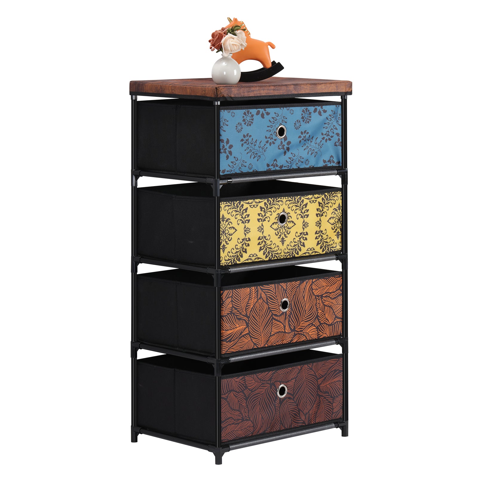 4 Drawer Fabric Dresser Storage Tower, Vertical Organizer Cabinet for Bedroom Closet Entryway Hallway Color Printed Foldable Drawers