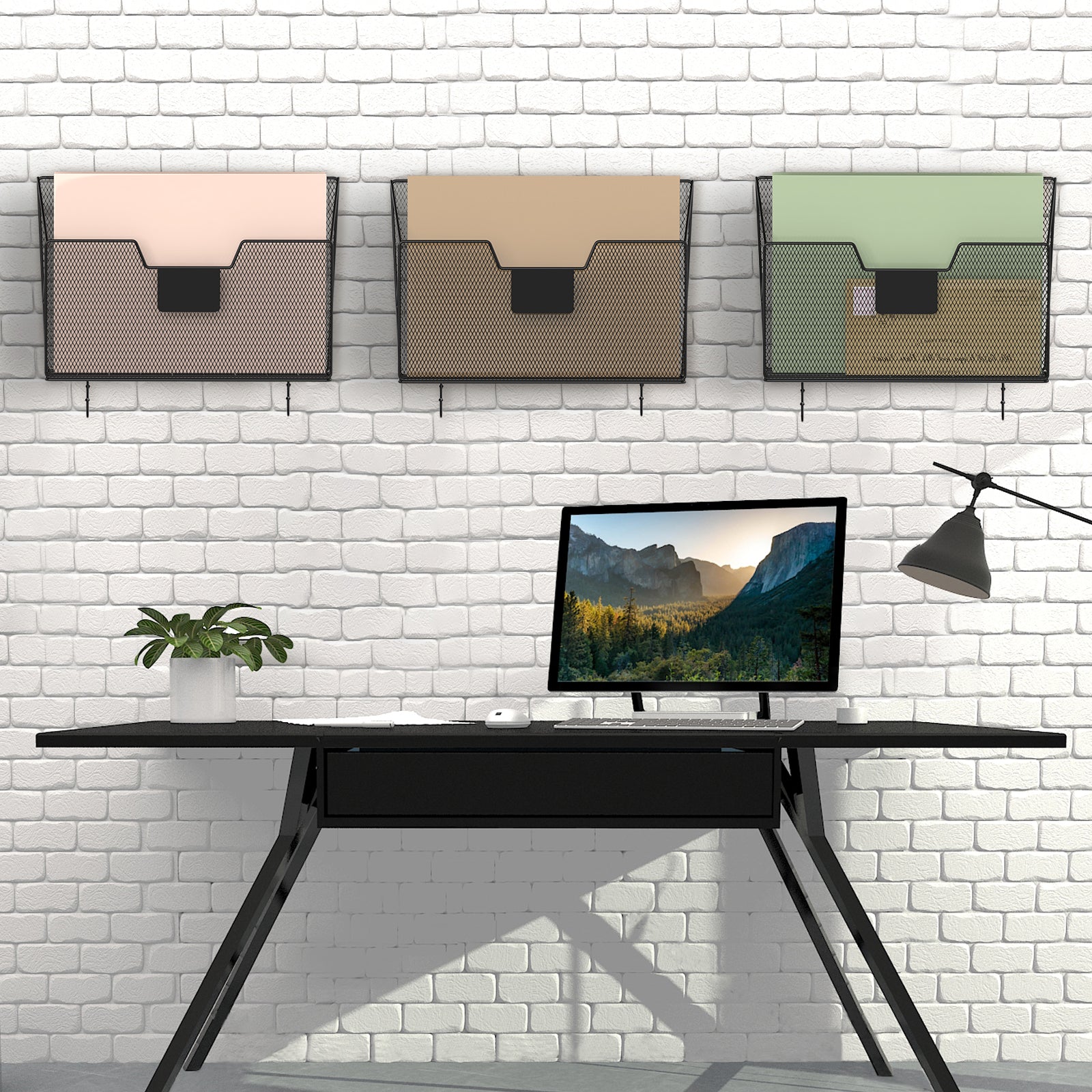 3-Pack Mesh Wall File Organizer, Hanging Document Holder with Hooks for Home & Office