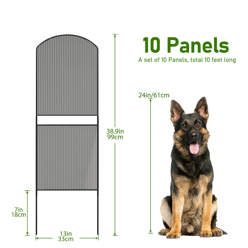 39"H Heavy-Duty Mesh Garden Fence - 10-Pack Rustproof Metal Pet Barrier & No-Dig Border Edging,