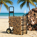 Portable 2-Tier Firewood Rack with Wheels, Heavy-Duty Firewood Cart for Indoor/Outdoor Log Storage