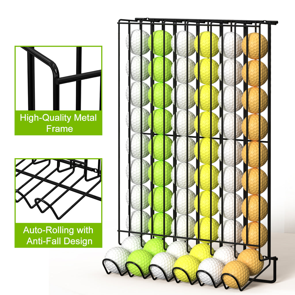 Golf Ball Display Case & Holder (60 Balls), Wall-Mount & Tabletop Steel Storage Rack for Golf Accessories