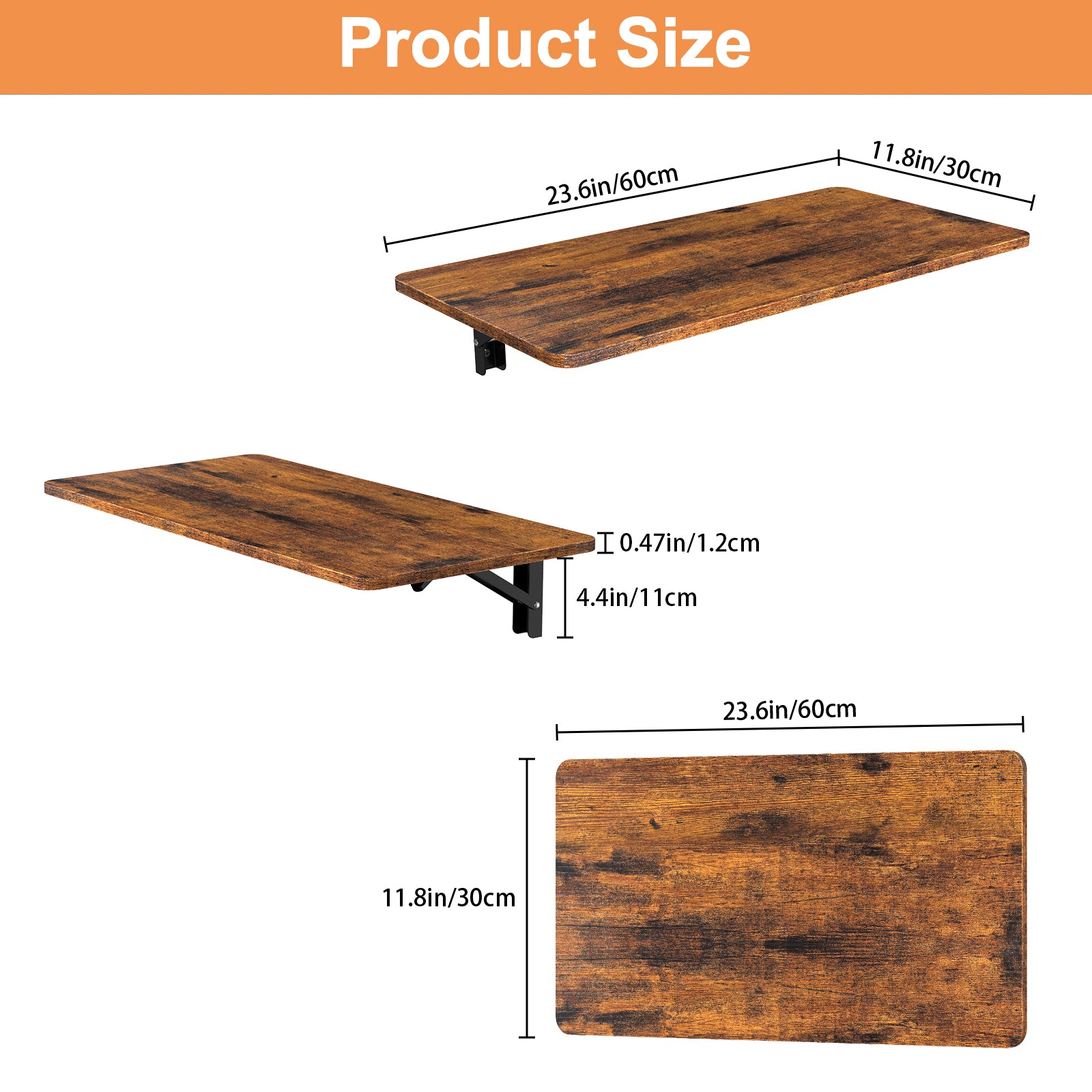 Wall-Mounted Folding Drop-Leaf Table with Heavy Duty Brackets