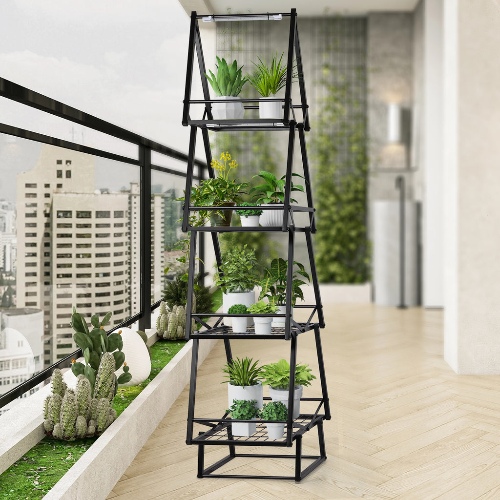 Plant Stand Indoor with Grow Lights - 67" Tall Plant Shelf, Lighted Corner Plant Stands for Indoor Growing, 4 Tiered Large Flower Holder, Christmas Tree Shaped Decorative Rack for Living Room